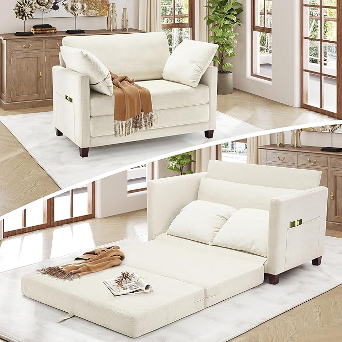 51" Loveseat Sleeper Sofa Bed, Chenille Convertible Floor Sofa Bed by kakuboohi