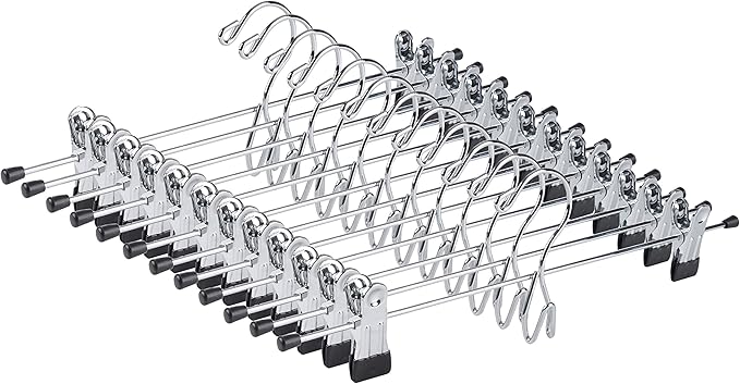 Amber Home 12 Pack Heavy Duty Add on Metal Pants Skirt Hangers, Stackable by AmberHome