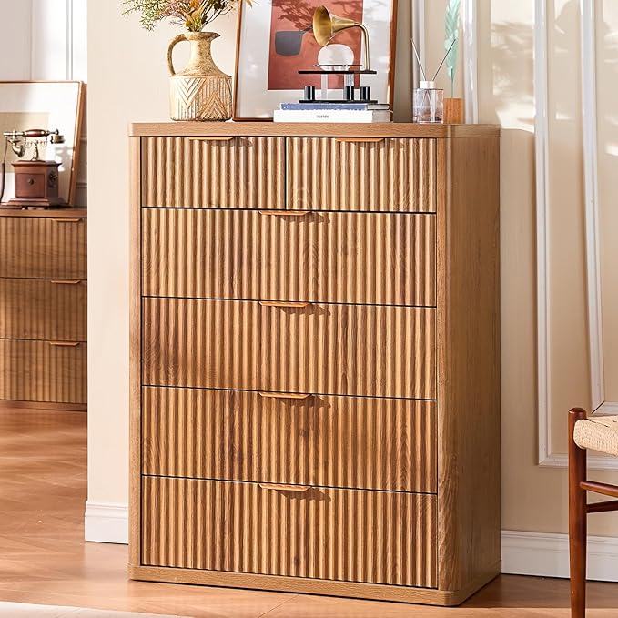 LEYAOYAO 42" Tall Fluted Dresser and 3 Drawers 23" Nightstand Set of 2 - Image 7