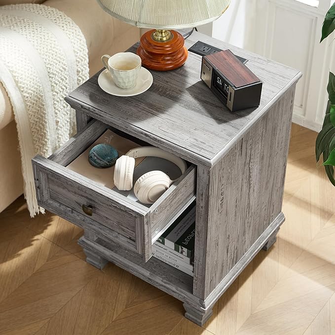 SAVOR LIFE Farmhouse End Tables Living Room Set of 2, Rustic Wood Nightstand - Image 6