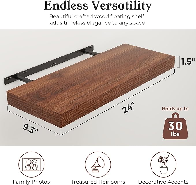 Floating Shelves for Wall, 9.3" Deep Wall Mounted Wood Shelves for Bathroom - Image 2
