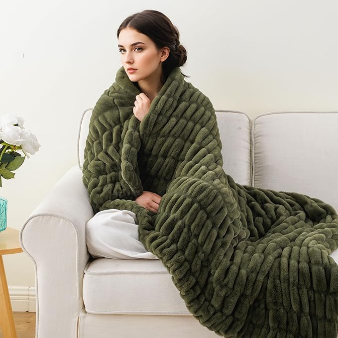 BATTILO HOME Olive Green Faux Fur Throw Blanket - Image 8