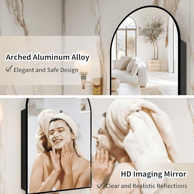 Bathroom Medicine Cabinet with Mirror, Arched Medicine Cabinet Wall Mounted - Image 3