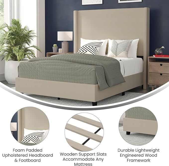 EMMA + OLIVER Nora Full Size Faux Linen Upholstered Platform Bed - Image 5