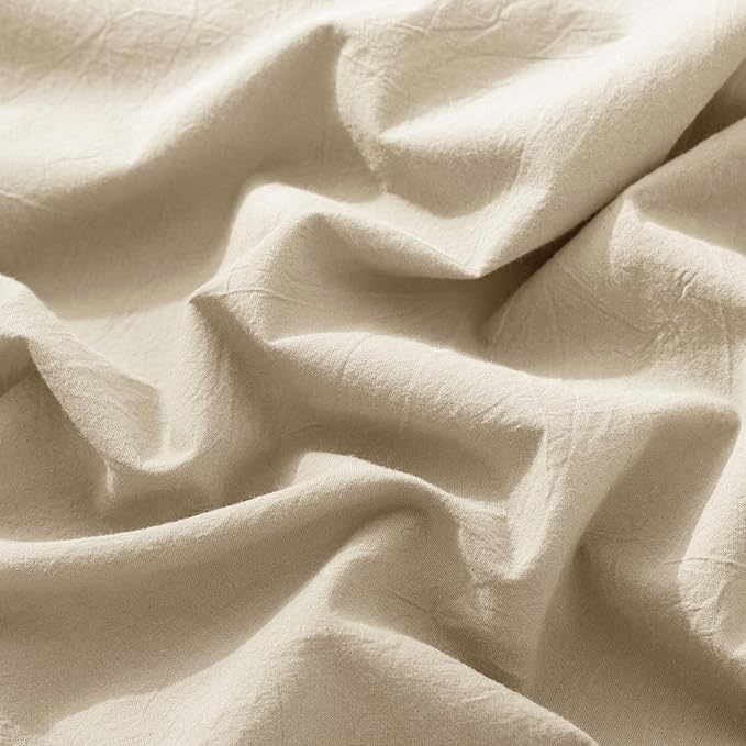 MooMee Fitted Bottom Sheet Only 100% Washed Cotton Linen Like Textured - Image 5
