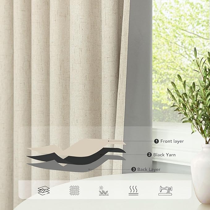 98 Inch Curtains Blackout Linen Country Cottage Core Thick Textured Lightweight - Image 5