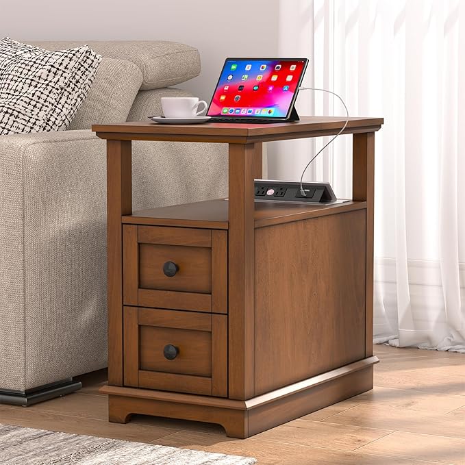 HIFYOBRO End Table with Flip Top Charging Station Set of 2, Narrow Side Table - Image 7