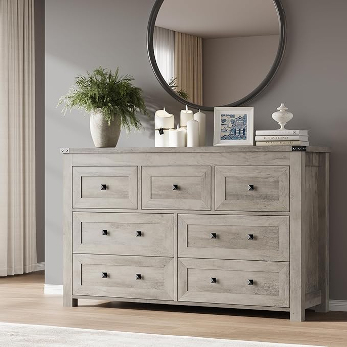 7-Drawer Dresser, Modern Wooden Storage Chest of Drawers, Dresser TV Stand by BORNOON