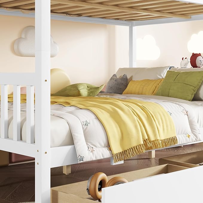 Full Over Full Bunk Bed with Storage Drawers, Convertible Bunk Beds with Ladder - Image 6