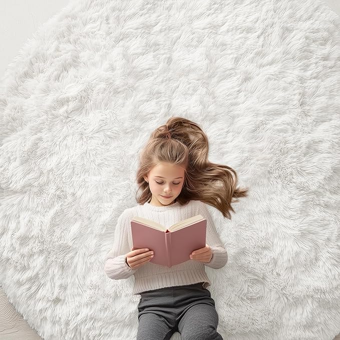 OLANLY Ivory Round Rugs for Bedroom by OLANLY