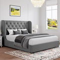 HOMBCK Full Size Bed Frame, Velvet Tufted, Curved Wingback Design, Wooden Slats by HOMBCK