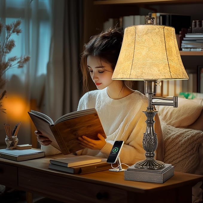 23.5" Rustic Traditional 350° Adjustable Swing Arm Table Lamp Set of 2 - Image 5
