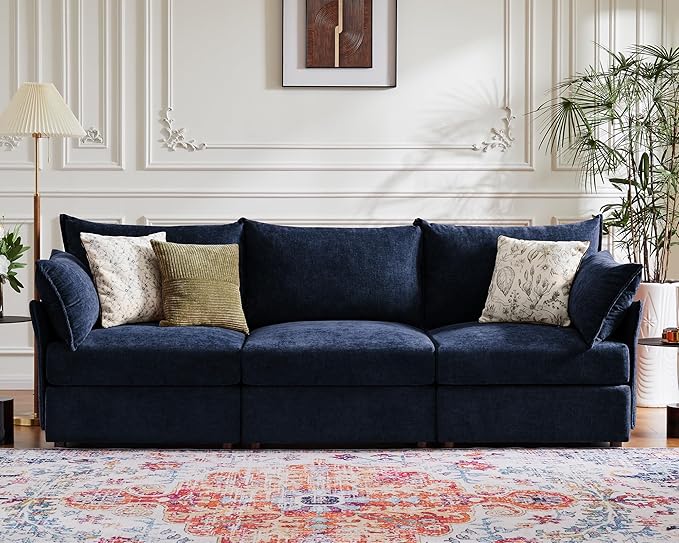ABCASA 102.6" Modular Sectional Sofa, Oversized 3-Seater Blue Couch by ABCASA
