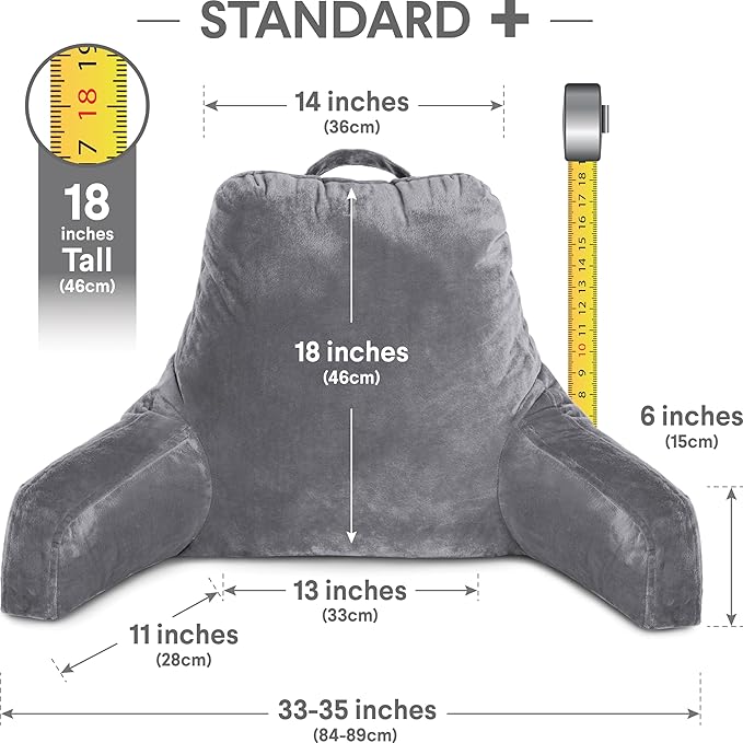 Husband Pillow Dark Grey, Standard+ Original Reading Pillow in Bed Rest Chair - Image 4
