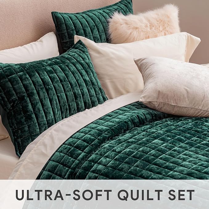 RECYCO Luxury Velvet Quilt Set Full Queen Size Bedding Sets, Ultra Soft Velvet - Image 4
