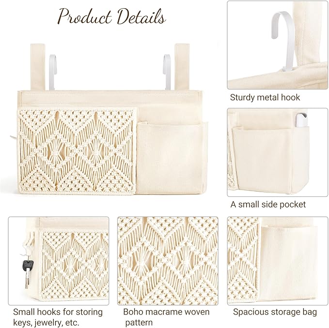Mkono Bedside Caddy Hanging Organizer, Boho Macrame Storage - Image 6