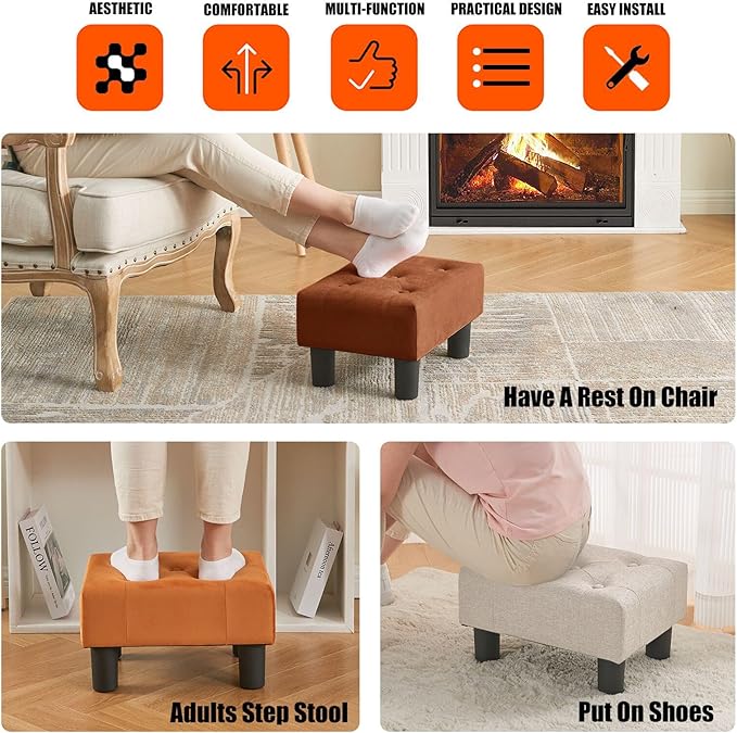 BRIAN & DANY Small Foot Stool, Velvet Foot Stools - Image 6