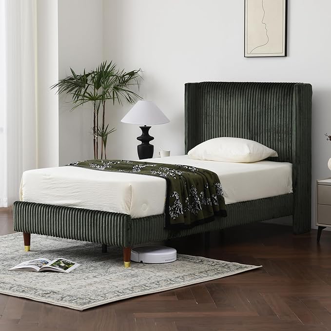 PINJU Twin Size Bed Frame, Upholstered Platform Bed by PINJUBED