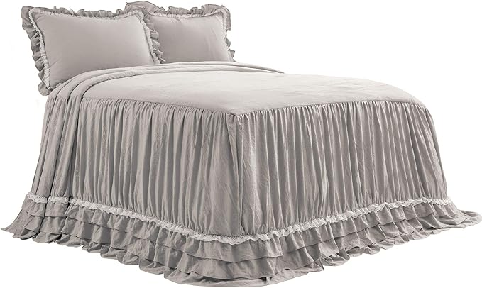 Lush Decor Ella Vintage Chic Ruffle Lace Bedspread Light Gray Farmhouse Style - Image 4