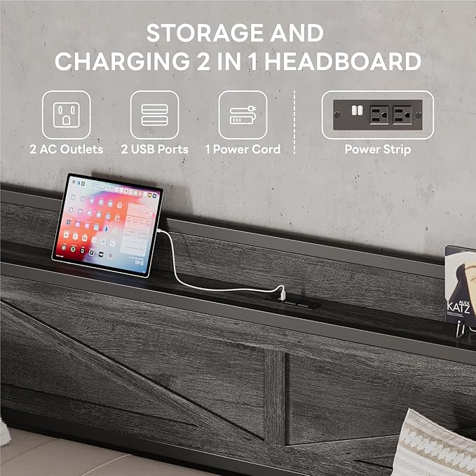 LIKIMIO Twin Daybed with Trundle Bed, Storage Headboard with Charging Station - Image 5