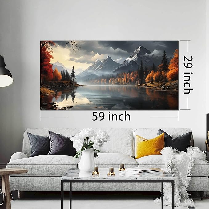 Landscape Wall Art for Living Room Bedroom Home Office Gray Wall Art Mountain - Image 5