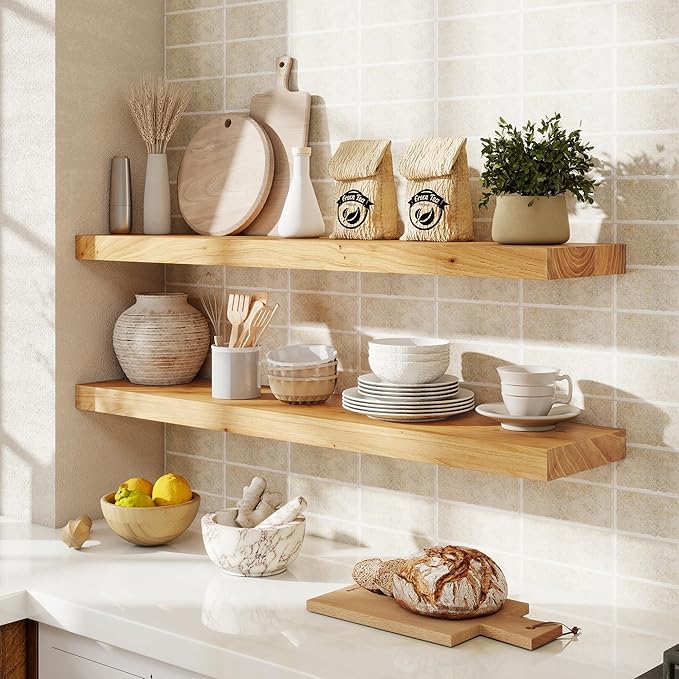 fuqing Floating Shelves for Wall, 36 inch Rustic Solid Elm Wood Floating Shelves - Image 2