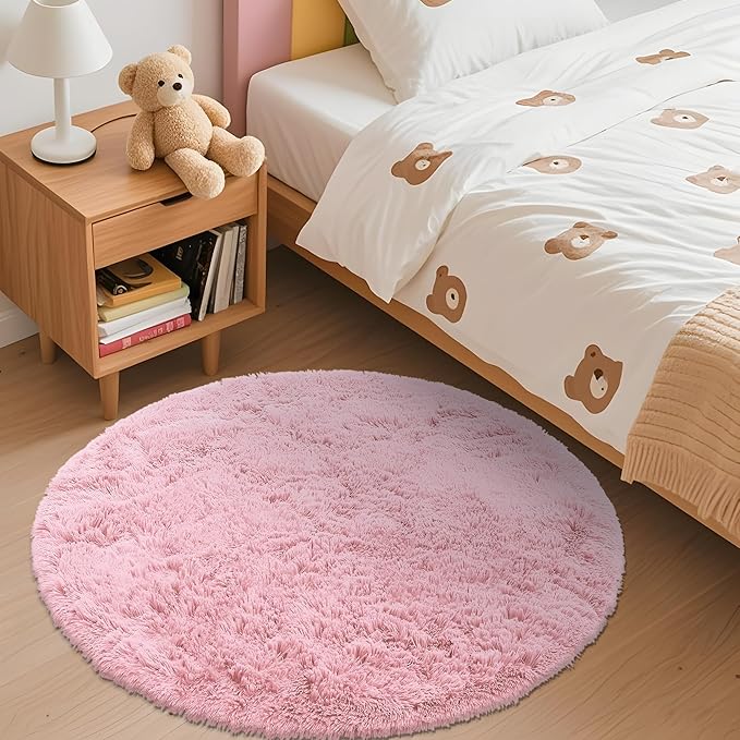 OLANLY Pink Round Rugs for Bedroom - Image 2