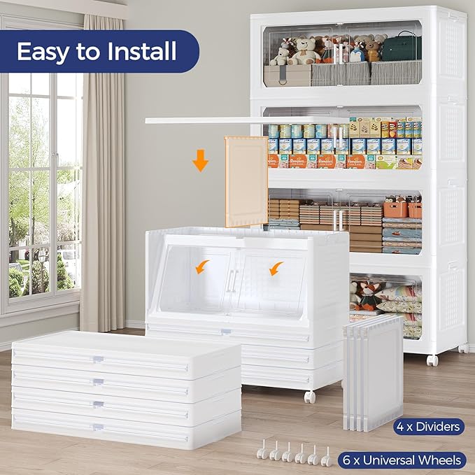 160GAL Storage Bins with Lid and Wheels, Stackable Closet Organizers and - Image 5