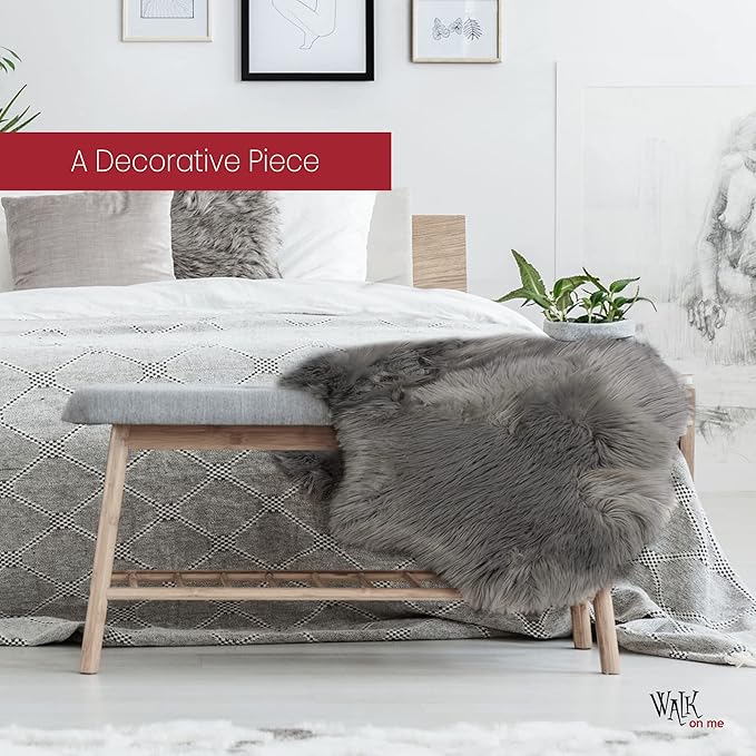 Walk on Me Gray Faux Fur Sheepskin Rug: Ultra Soft, Super Thick, Fluffy 2x3 - Image 3