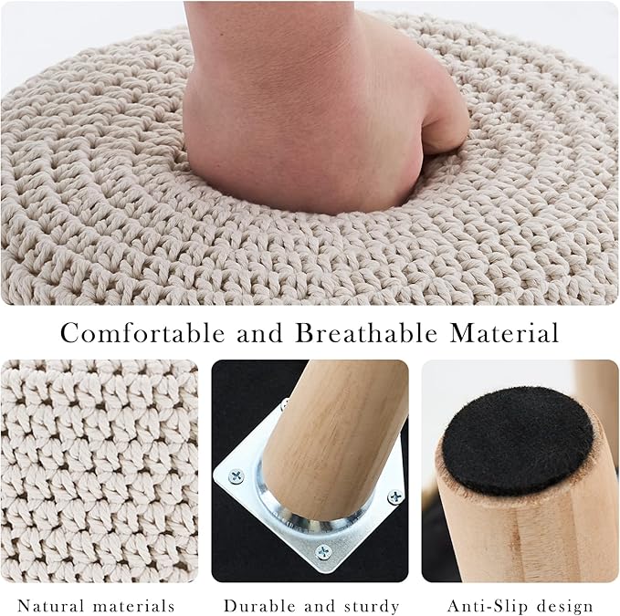 LGENHOOM Cotton Knitted Ottoman Round Footstool Vanity Stool Modern Stool - Image 6