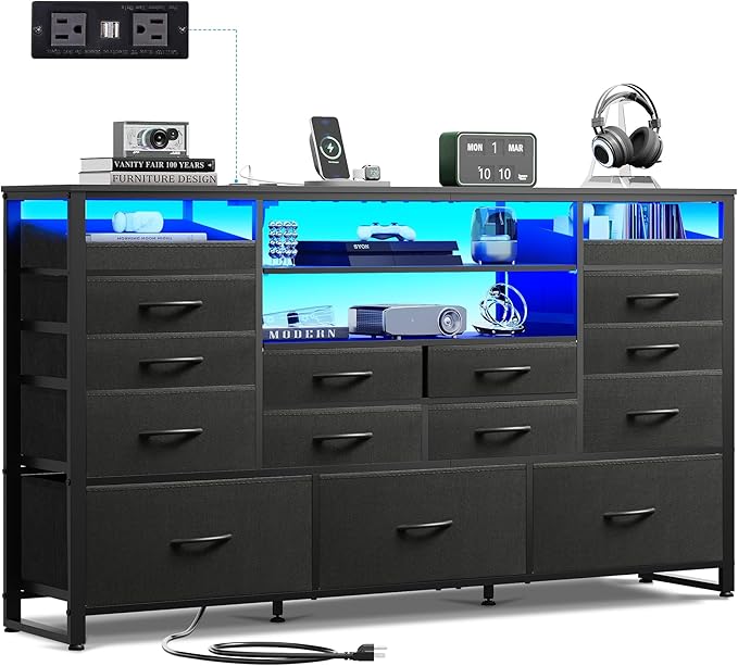 WLIVE Black TV Stand for 55, 65 inch TV, Entertainment Center by WLIVE
