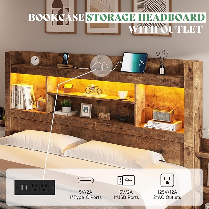 AMERLIFE Full Bed Frame with 4 Storage Drawer, LED Bed Frame with 49.6" Tall - Image 4
