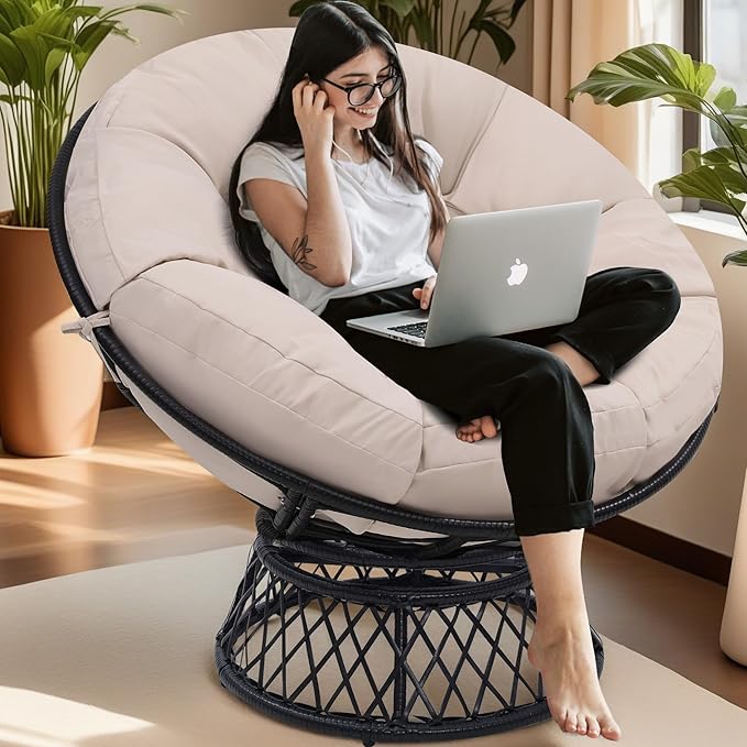 46" Giant Oversized Ergonomic Rattan Papasan Chair by KROFEM