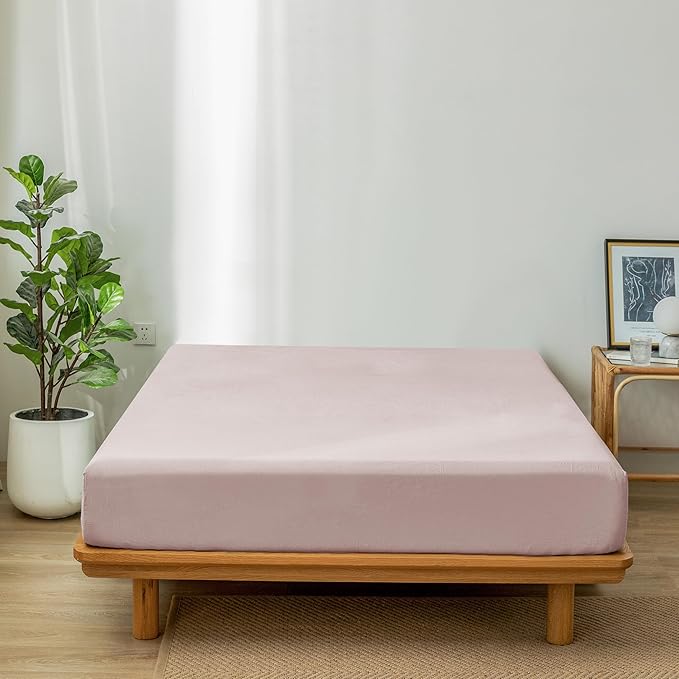 MooMee Fitted Bottom Sheet Only 100% Washed Cotton Linen Like Textured - Image 3