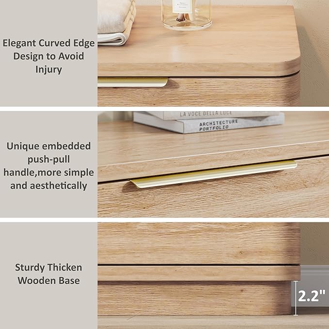 6 Drawer Dresser for Bedroom, Curved Profile Design, Wooden Oak Dresser Closet - Image 9