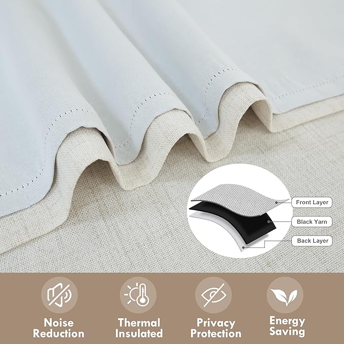 DriftAway Double Layer Linen Blackout Tie Up Curtains Thermal Insulated Fully - Image 5