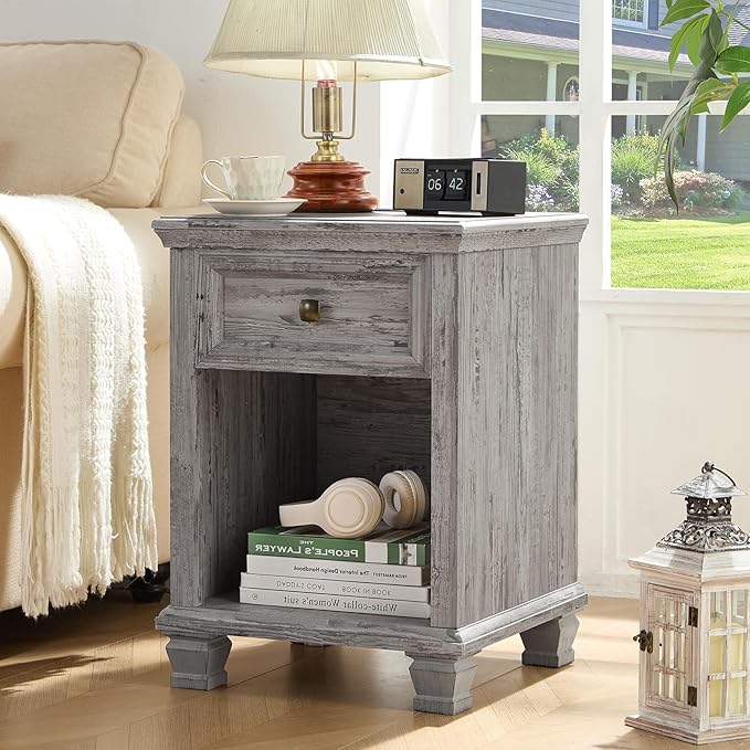SAVOR LIFE Farmhouse End Tables Living Room Set of 2, Rustic Wood Nightstand - Image 4