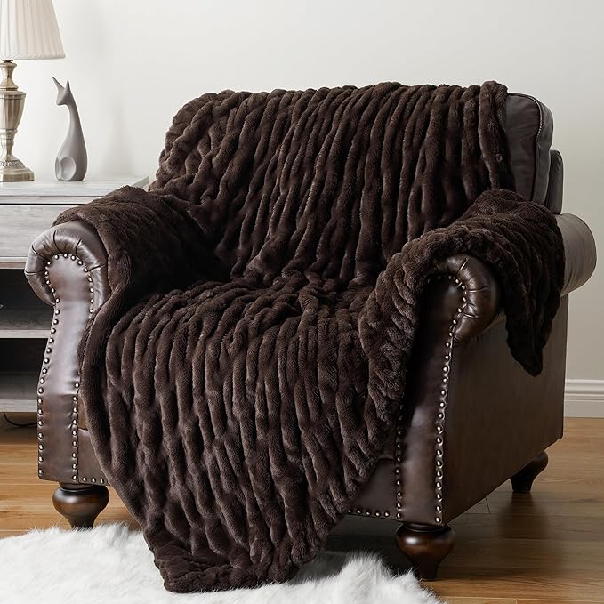 BATTILO HOME Dark Brown Faux Fur Throw Blanket - Image 9
