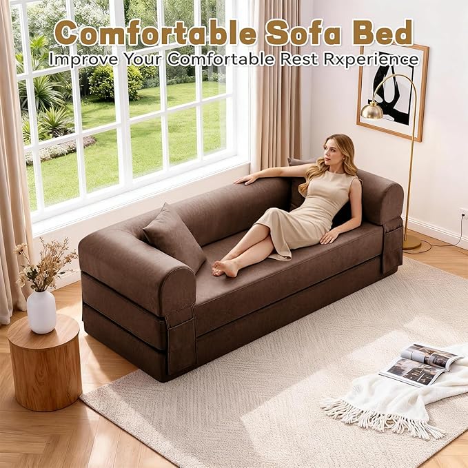 Convertible Folding Sofa Bed, 78.5 Inch Faux Leather Futon Couch - Image 7