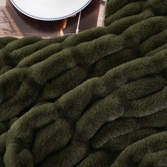 BATTILO HOME Olive Green Faux Fur Throw Blanket - Image 7
