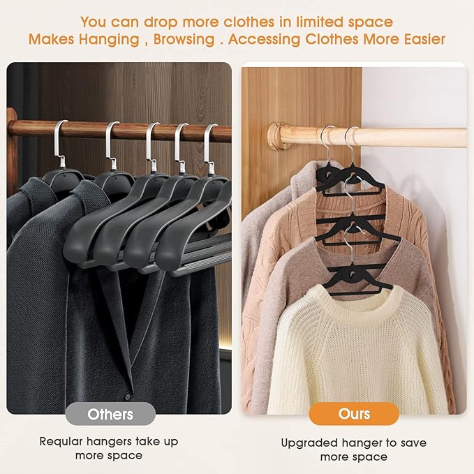 Velvet Clothing Hangers Slim Stackable Non-Slip Black Suit Hanger Space Saving - Image 4