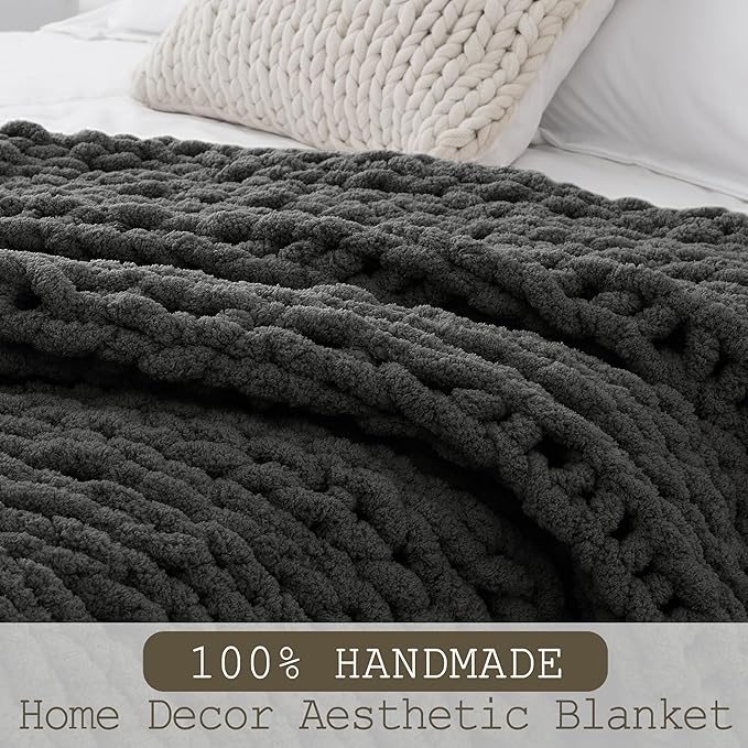 Chunky Knit Throw Blanket 60"X 80", 100% Handmade - Image 2