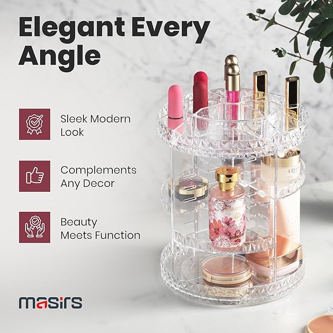 360 Rotating Makeup Organizer Diamond Design - Image 6