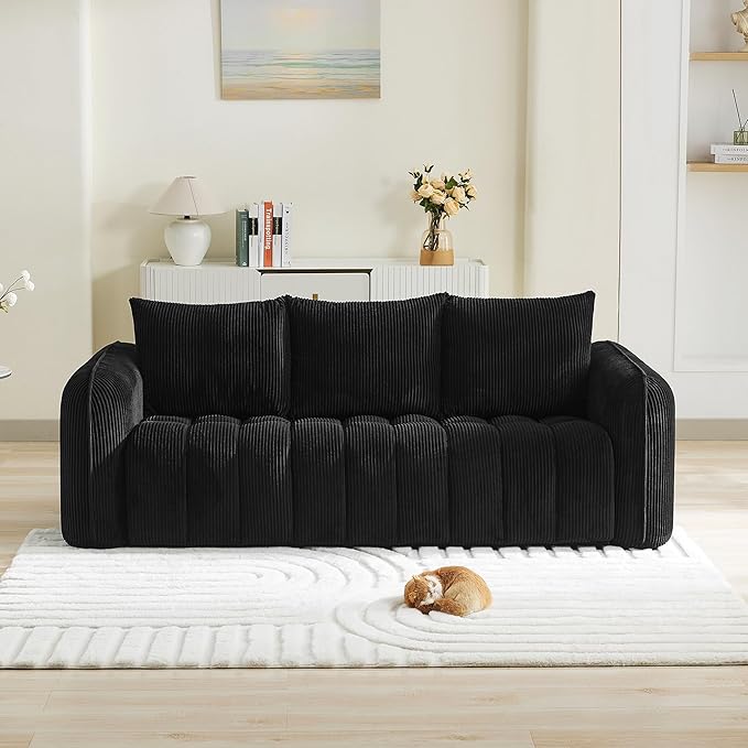 83'' Boneless Corduroy Sofa, Oversized 3 Seater Deep Seat Couch by WUTUTUEE