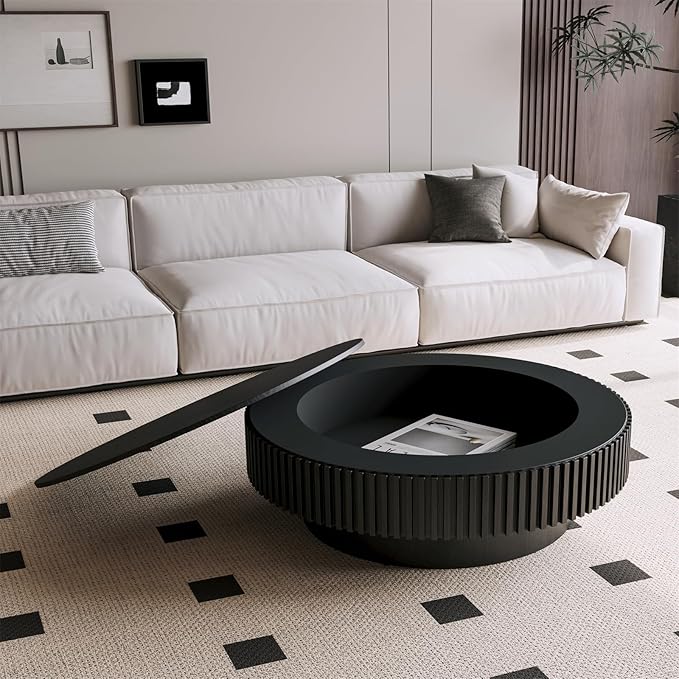 LKTART Round Coffee Table for Living Room, Accent Fluted Drum Coffee Table - Image 2
