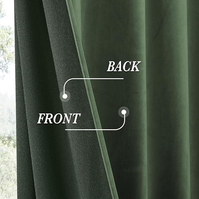 RYB HOME Elegant Green Velvet Curtains 84 inches Long, Light Blocking, Thermal - Image 6