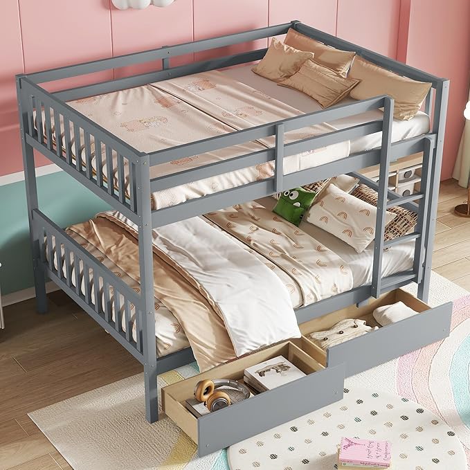 Full Over Full Bunk Bed with Storage Drawers, Convertible Bunk Beds with Ladder - Image 4