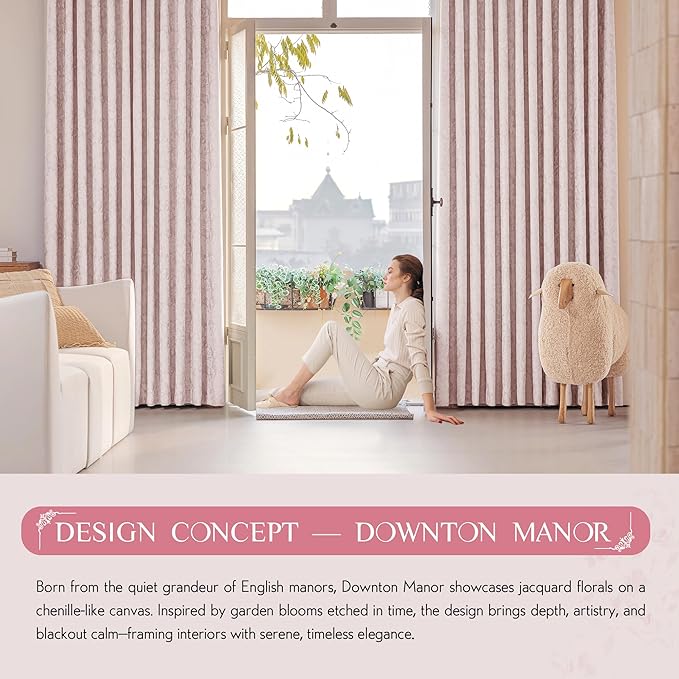 Beauoop Pink Floral Jacquard Blackout Curtains 84 Inches Long 2 Panels - Image 8