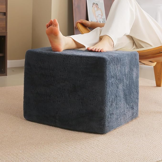 Tiita Stuffed Pouf Ottoman, Square Foot Stool Fluffy Floor Poufs Chair by TiitaHome