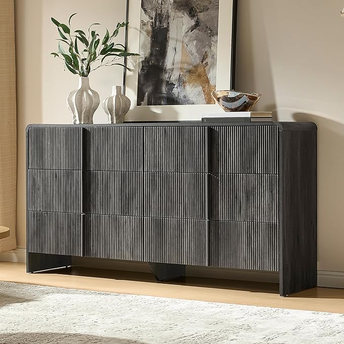 AMERLIFE 63" Fluted 6 Drawer Dresser, Long Modern Chest of Storage Drawers by AMERLIFE